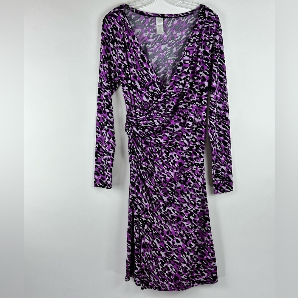 Women's Purple Leopard Print V-Neck Dress
